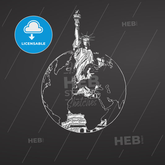Liberty Statue and Globe on Chalkboard – instant download