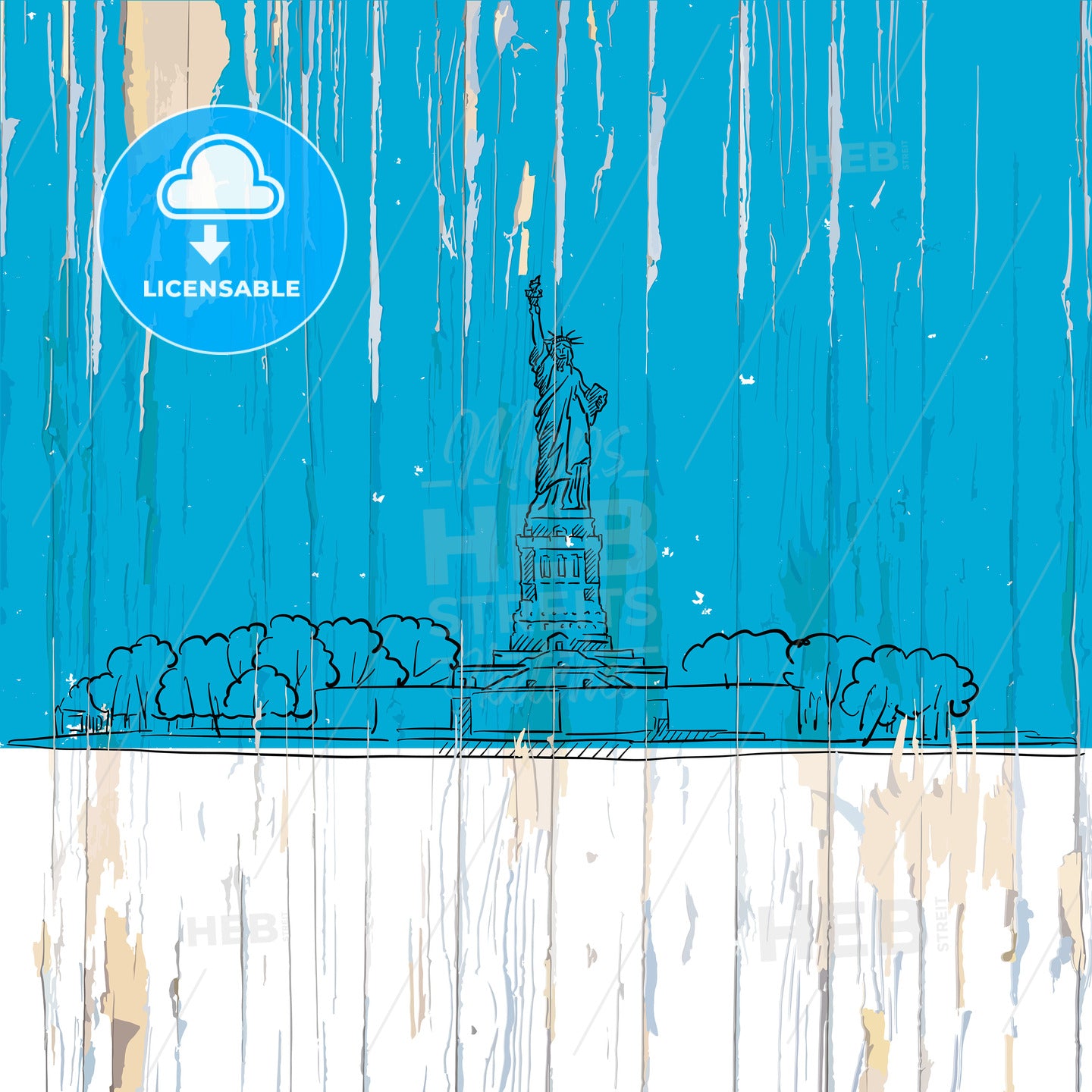 Liberty island sketch on wood – instant download