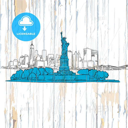 Liberty island sketch on wooden background – instant download