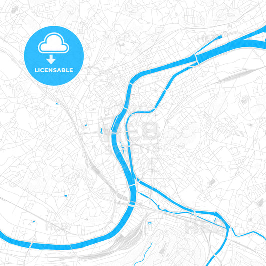Liège, Belgium PDF vector map with water in focus