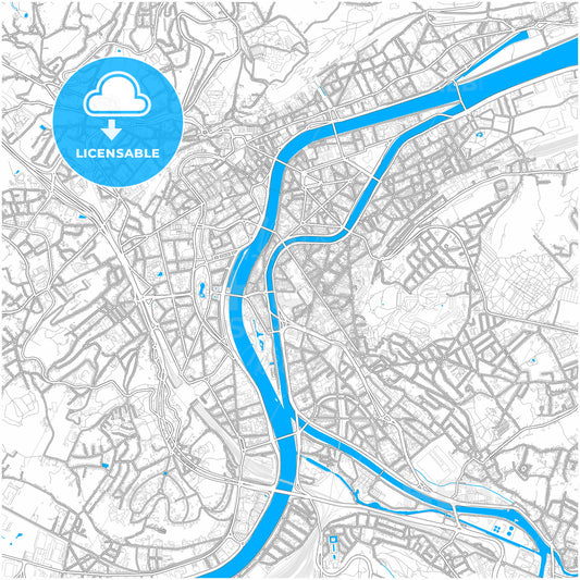 Liège, Belgium, city map with high quality roads.