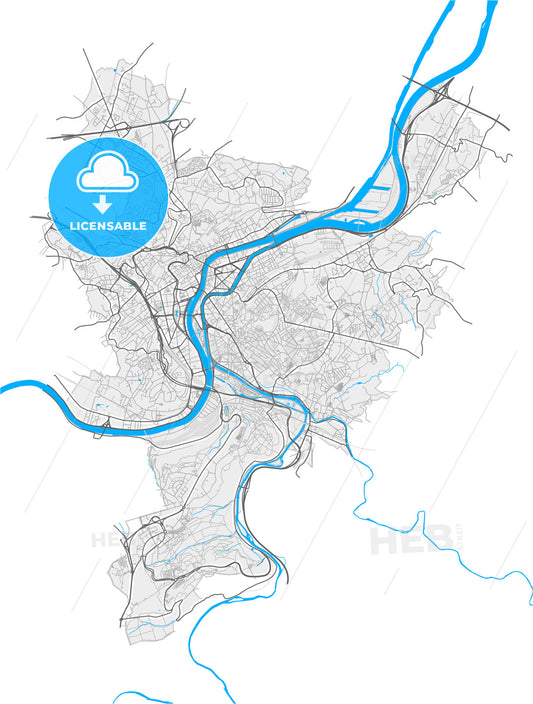 Liège, Liège, Belgium, high quality vector map