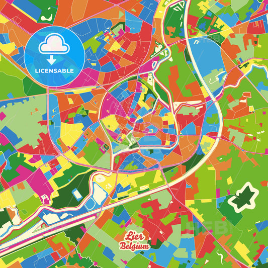 Lier, Belgium Crazy Colorful Street Map Poster Template - HEBSTREITS Sketches