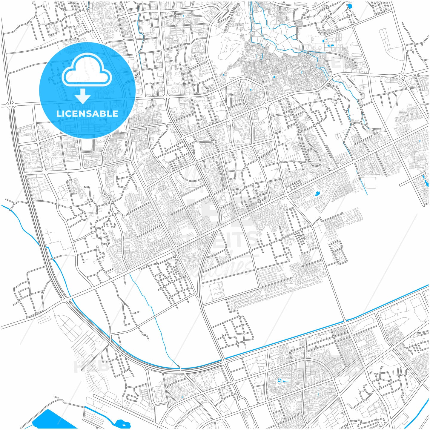 Lijiang, Yunnan, China, city map with high quality roads.