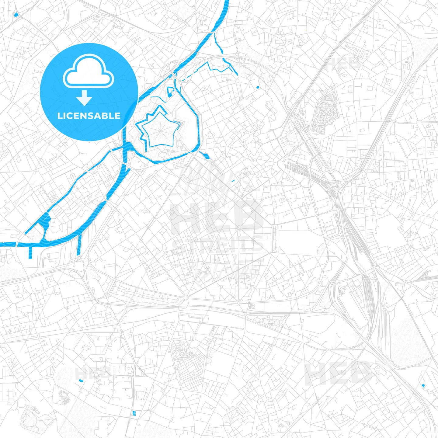 Lille, France PDF vector map with water in focus