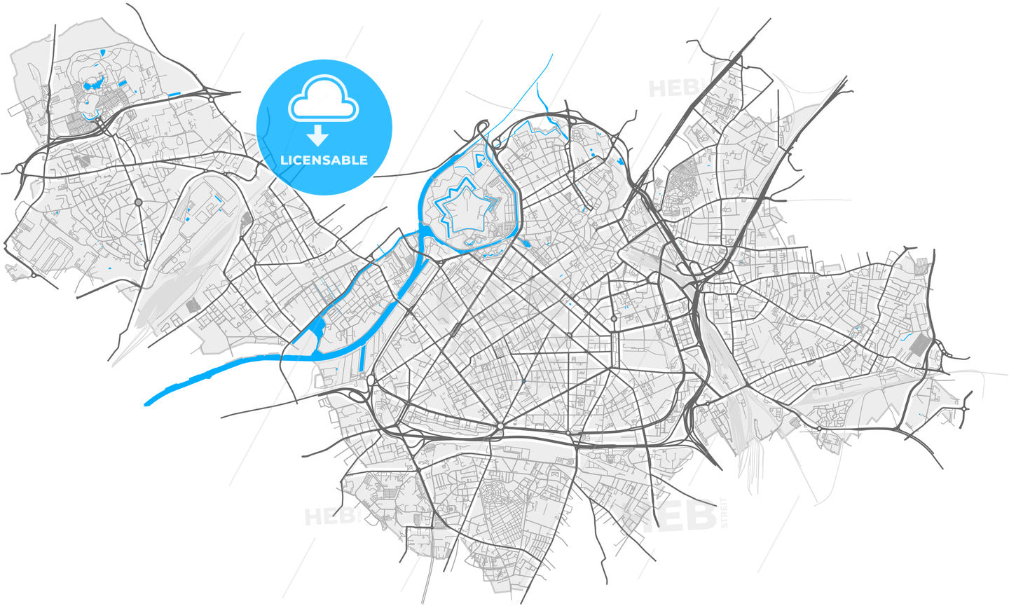 Lille, Nord, France, high quality vector map