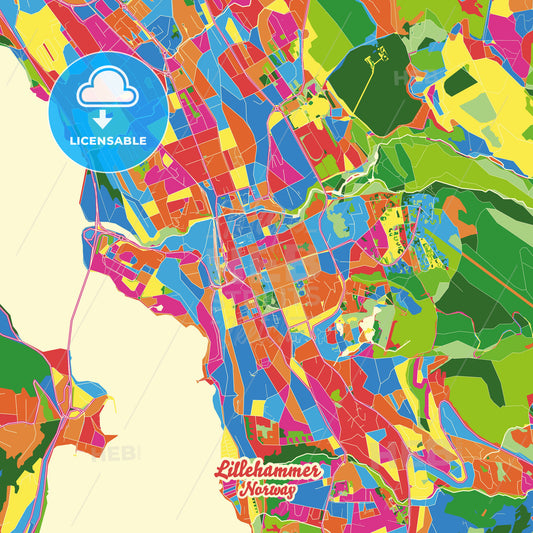 Lillehammer, Norway Crazy Colorful Street Map Poster Template - HEBSTREITS Sketches