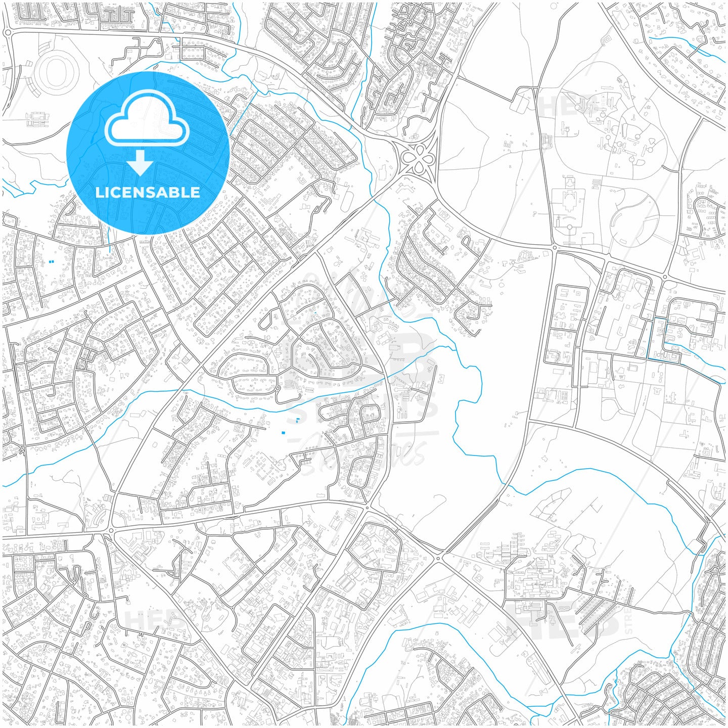 Lilongwe, Malawi, city map with high quality roads.