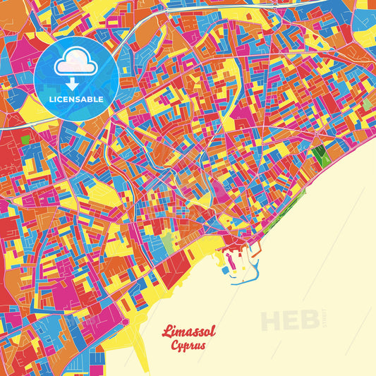 Limassol  , Cyprus Crazy Colorful Street Map Poster Template - HEBSTREITS Sketches
