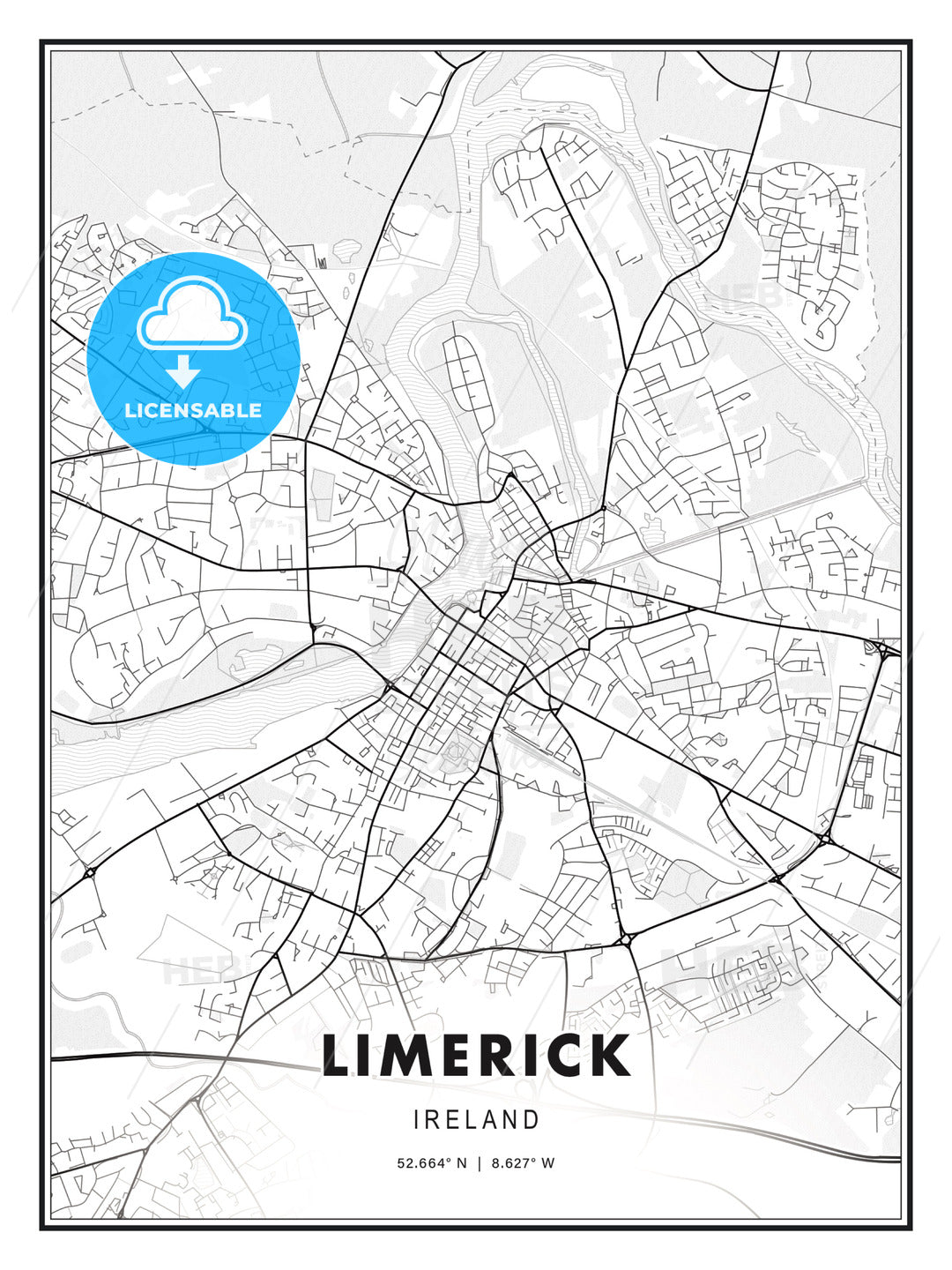 Limerick, Ireland, Modern Print Template in Various Formats - HEBSTREITS Sketches