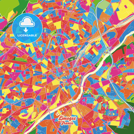 Limoges, France Crazy Colorful Street Map Poster Template - HEBSTREITS Sketches