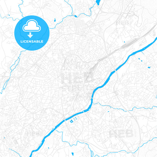 Limoges, France PDF vector map with water in focus