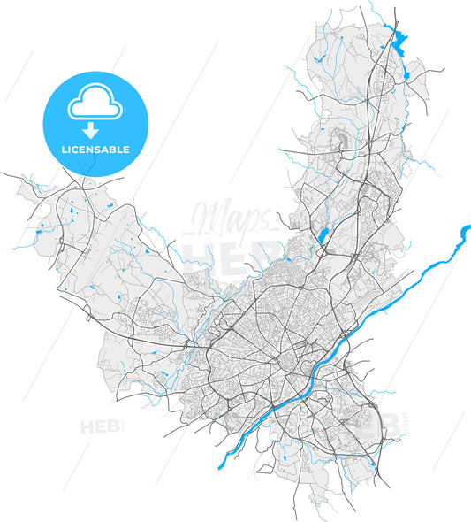 Limoges, Haute-Vienne, France, high quality vector map