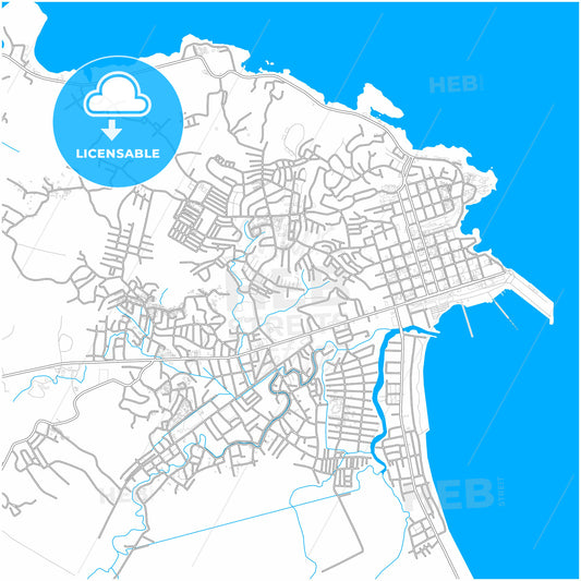 Limón, Limón, Costa Rica, city map with high quality roads.