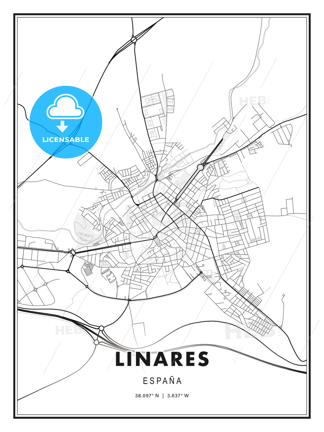 Linares, Spain, Modern Print Template in Various Formats - HEBSTREITS Sketches