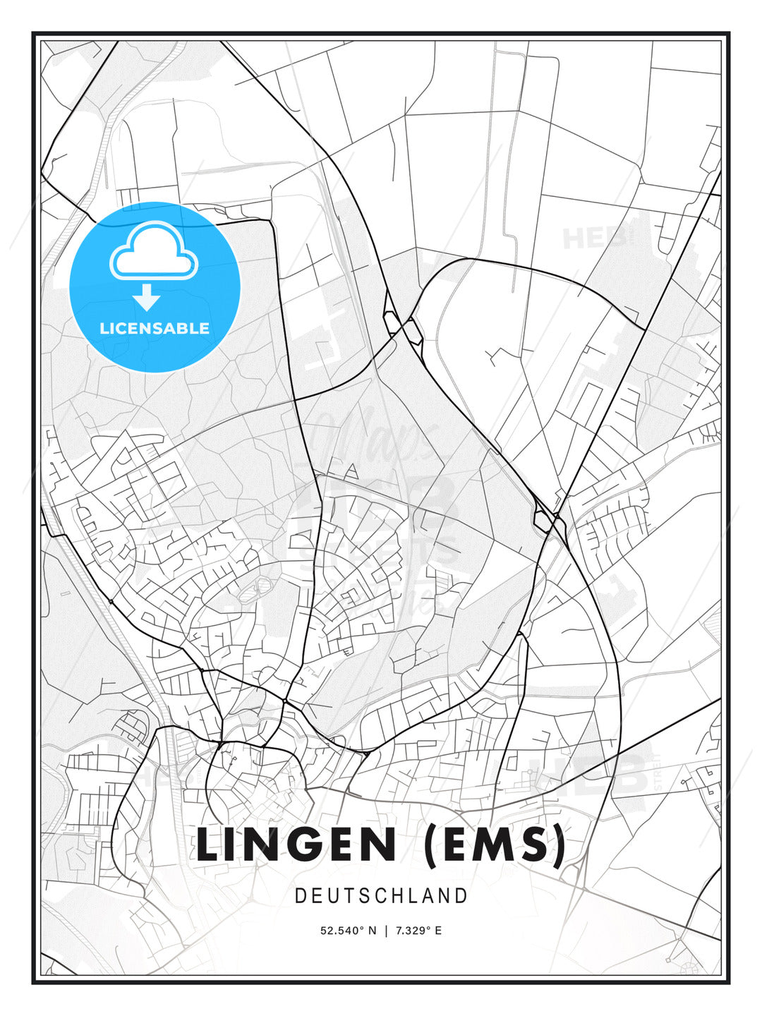 Lingen (Ems), Germany, Modern Print Template in Various Formats - HEBSTREITS Sketches