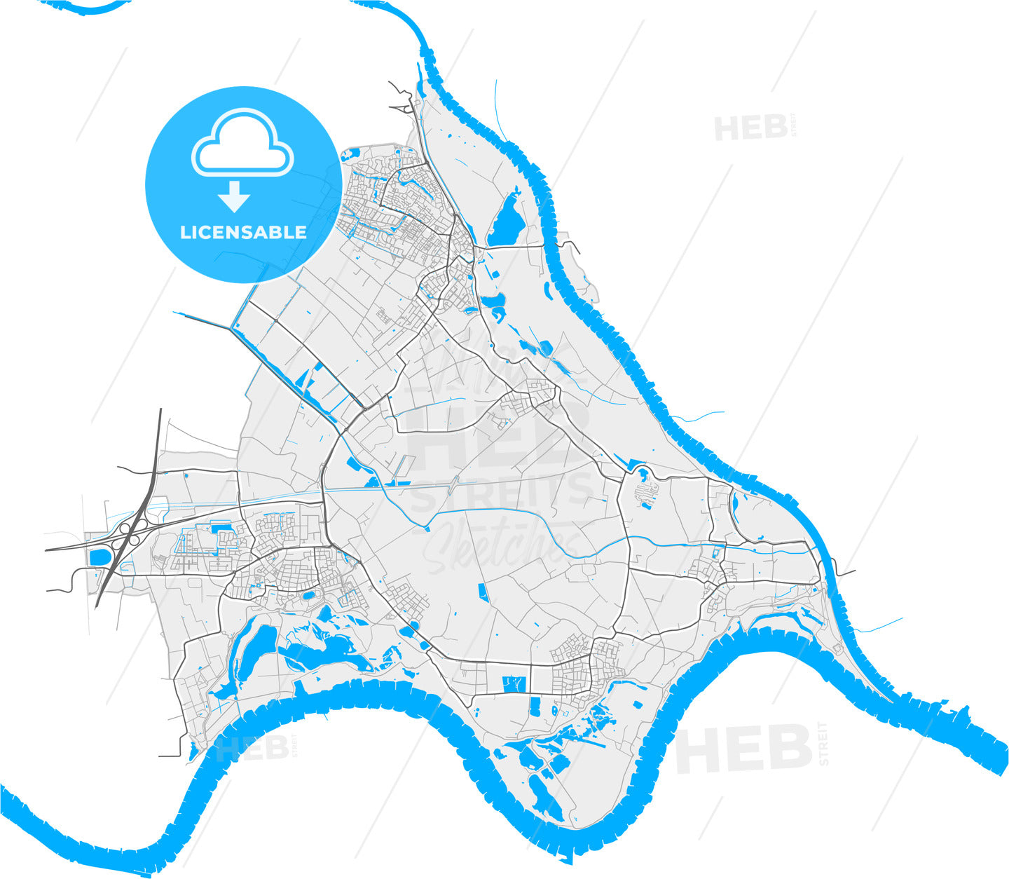Lingewaard, Gelderland, Netherlands, high quality vector map