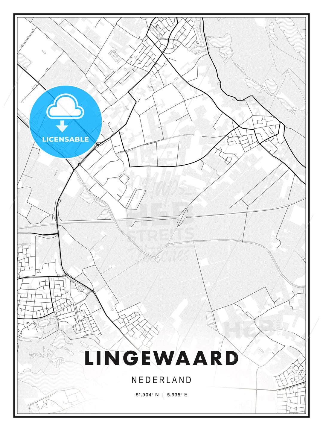 Lingewaard, Netherlands, Modern Print Template in Various Formats - HEBSTREITS Sketches