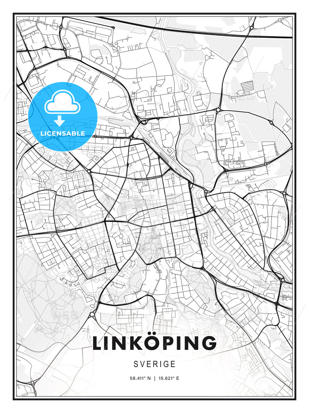 Linköping, Sweden, Modern Print Template in Various Formats - HEBSTREITS Sketches