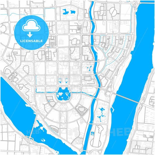 Linyi, Shandong, China, city map with high quality roads.