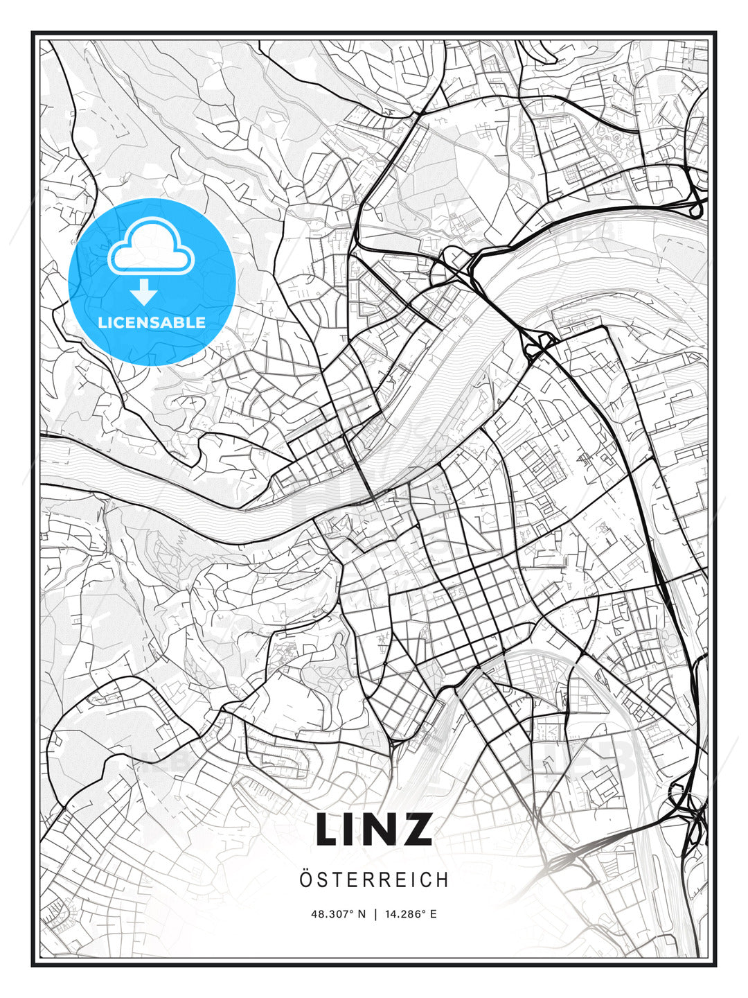 Linz, Austria, Modern Print Template in Various Formats - HEBSTREITS Sketches