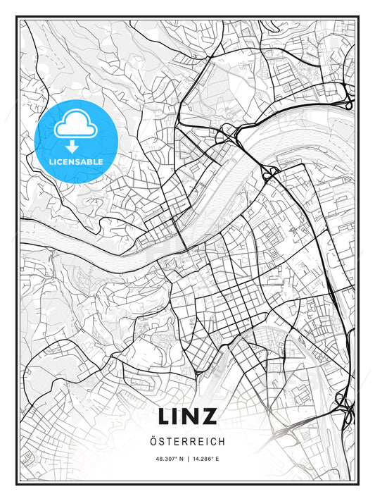 Linz, Austria, Modern Print Template in Various Formats - HEBSTREITS Sketches