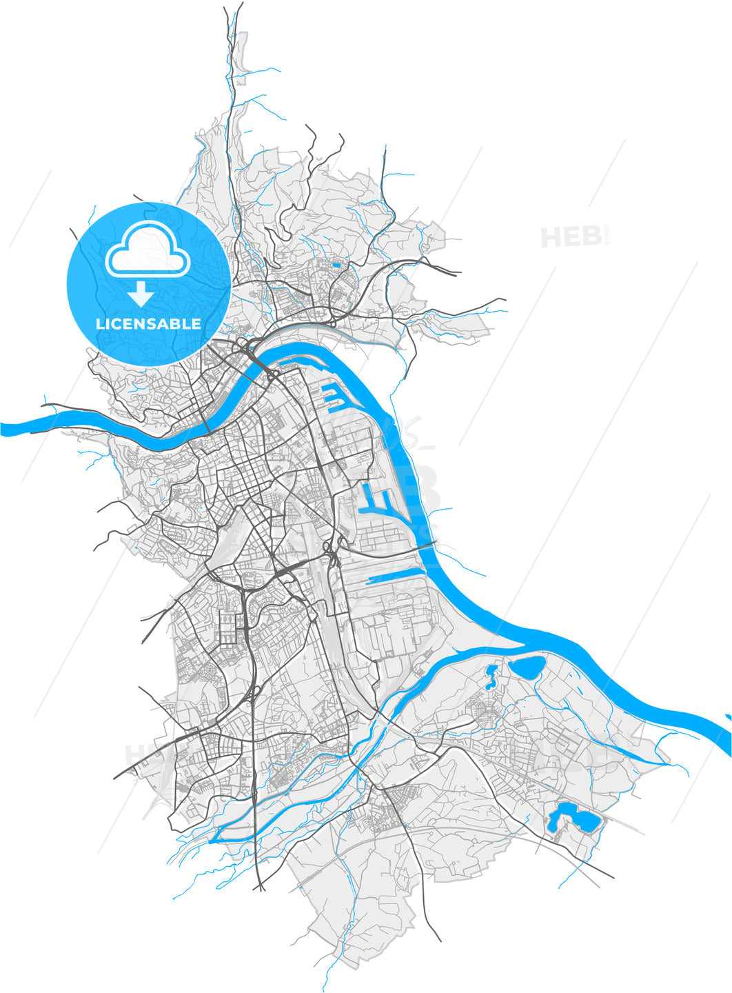 Linz, Upper Austria, Austria, high quality vector map