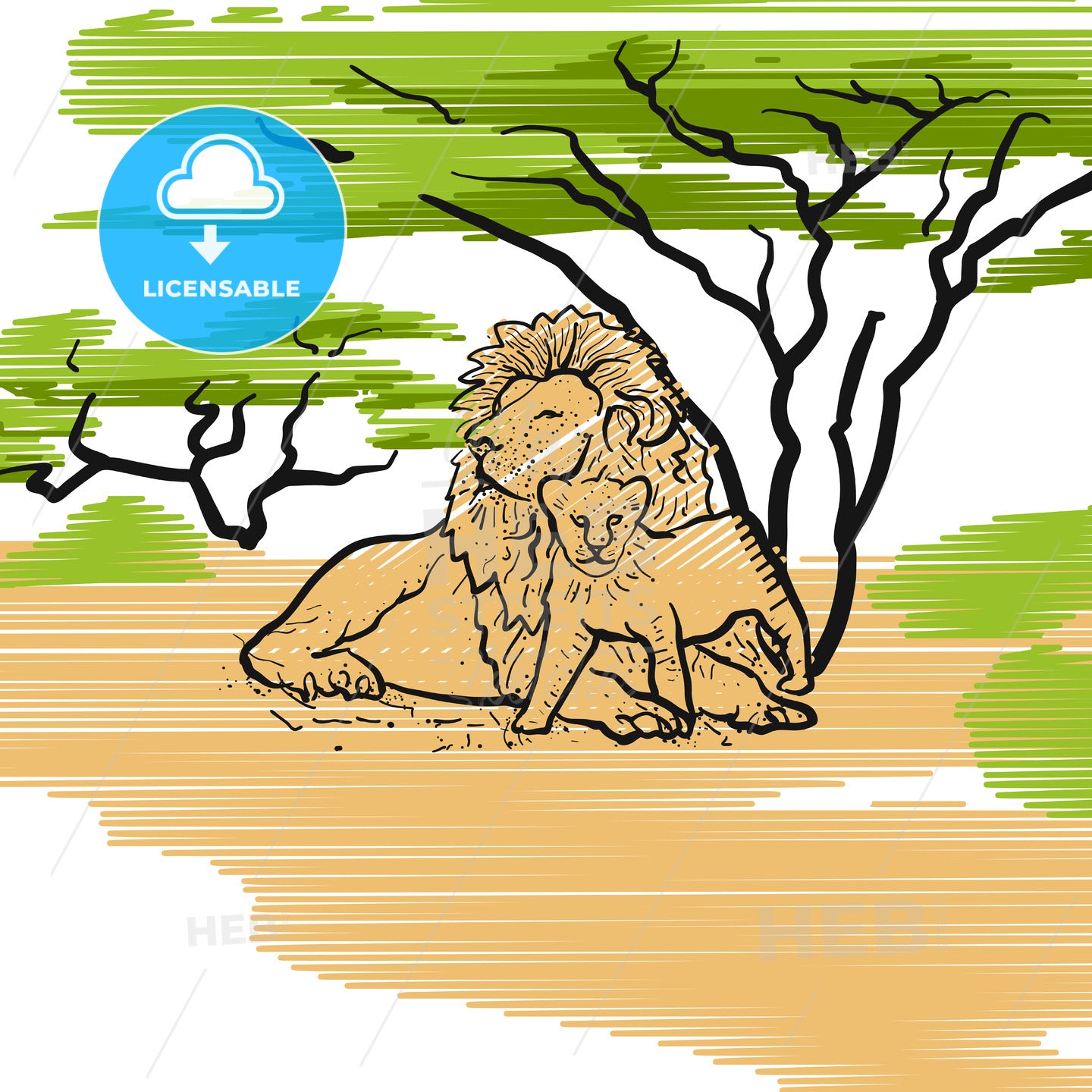 Lion Family Icon Illustration – instant download