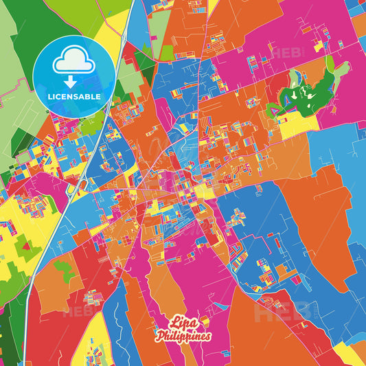 Lipa, Philippines Crazy Colorful Street Map Poster Template - HEBSTREITS Sketches