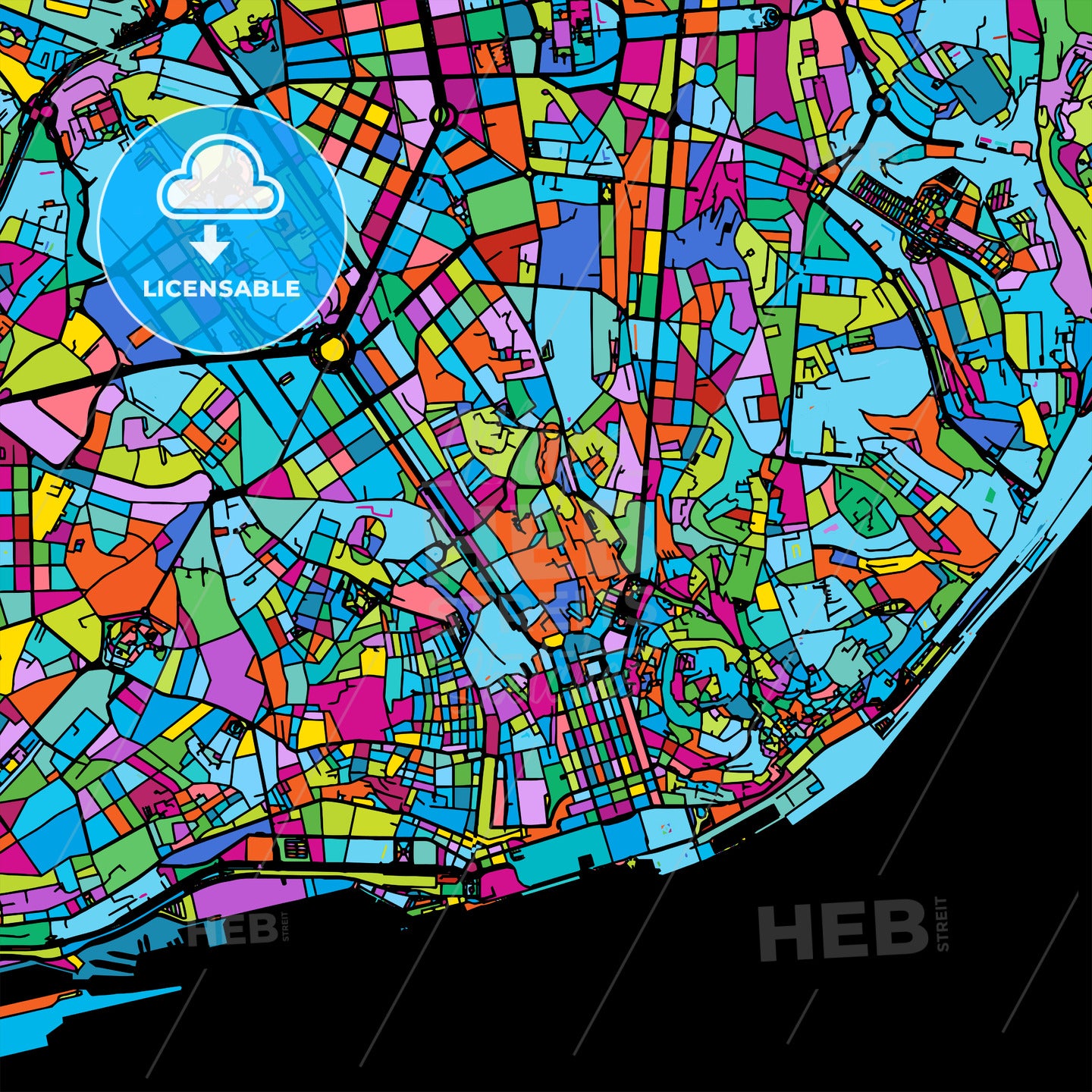 Lisbon Area Colorful Vector Map on Black