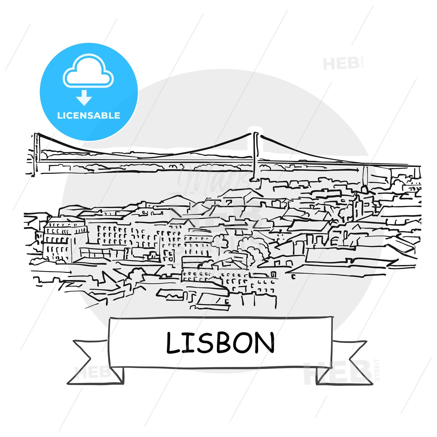 Lisbon Cityscape Vector Sign – instant download
