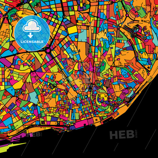 Lisbon Colorful Vector Map on Black