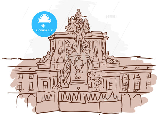 Lisbon Commerce Square Vector Drawing.