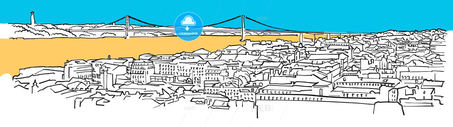Lisbon, Portugal, Colored Panorama – instant download