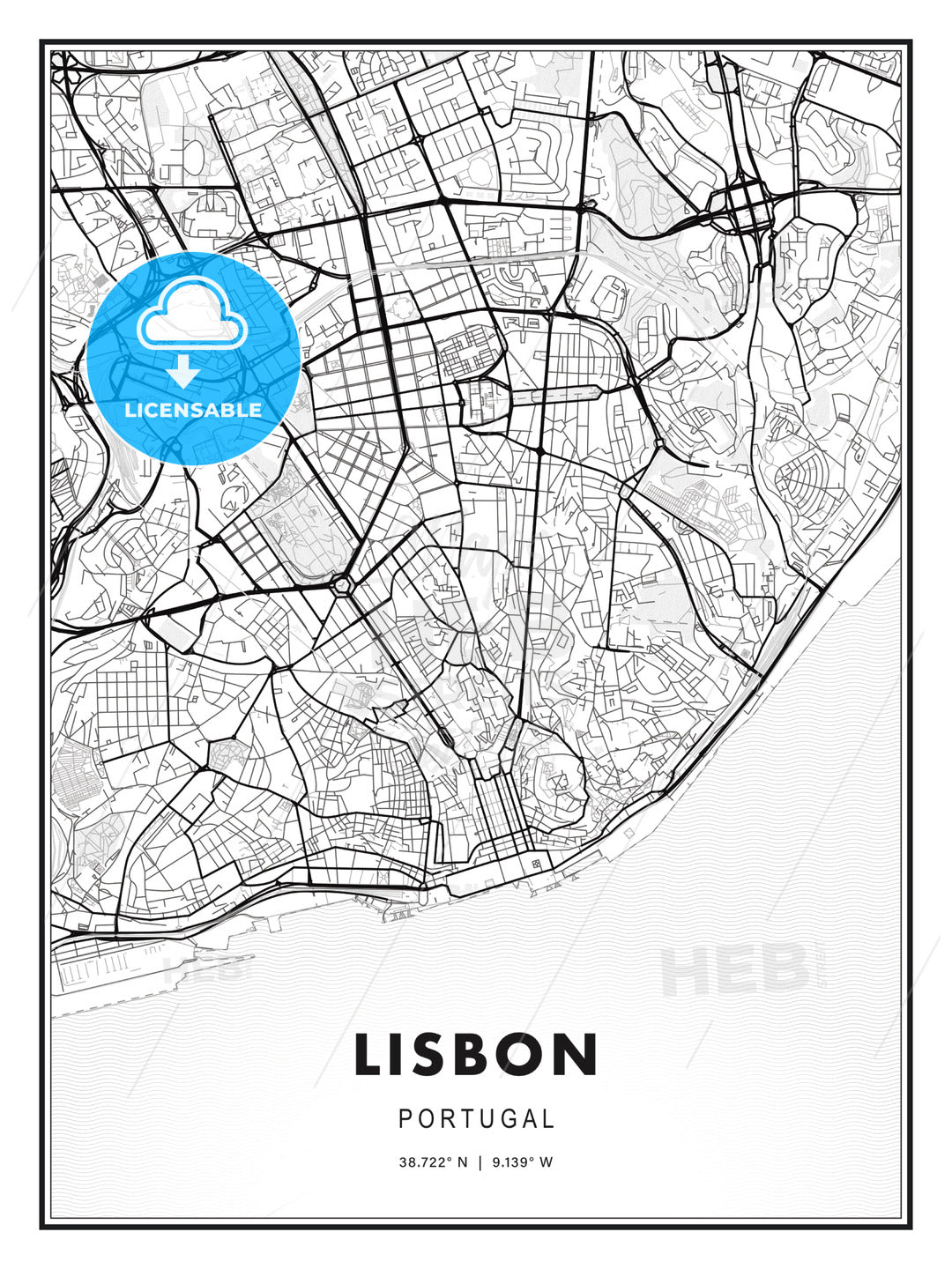 Lisbon, Portugal, Modern Print Template in Various Formats - HEBSTREITS Sketches