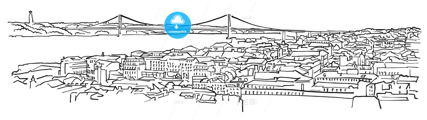 Lisbon, Portugal, Panorama Sketch – instant download