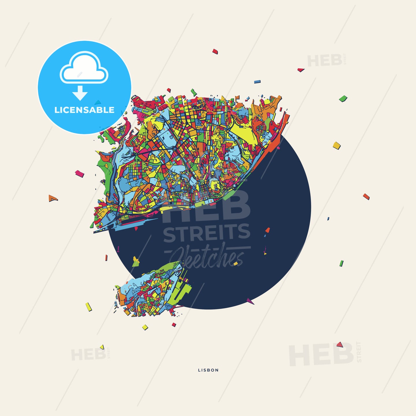 Lisbon Portugal colorful confetti map