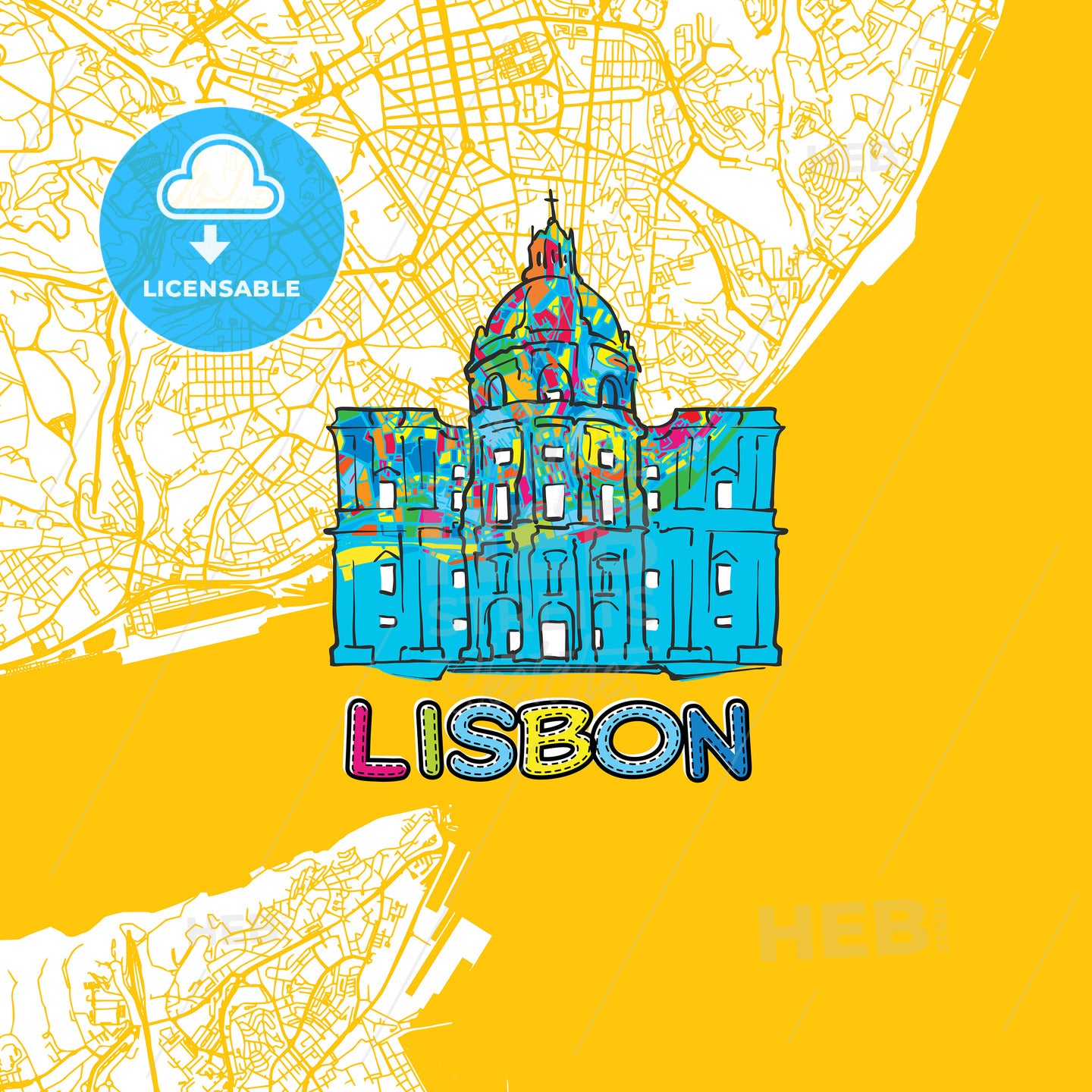 Lisbon Travel Art Map