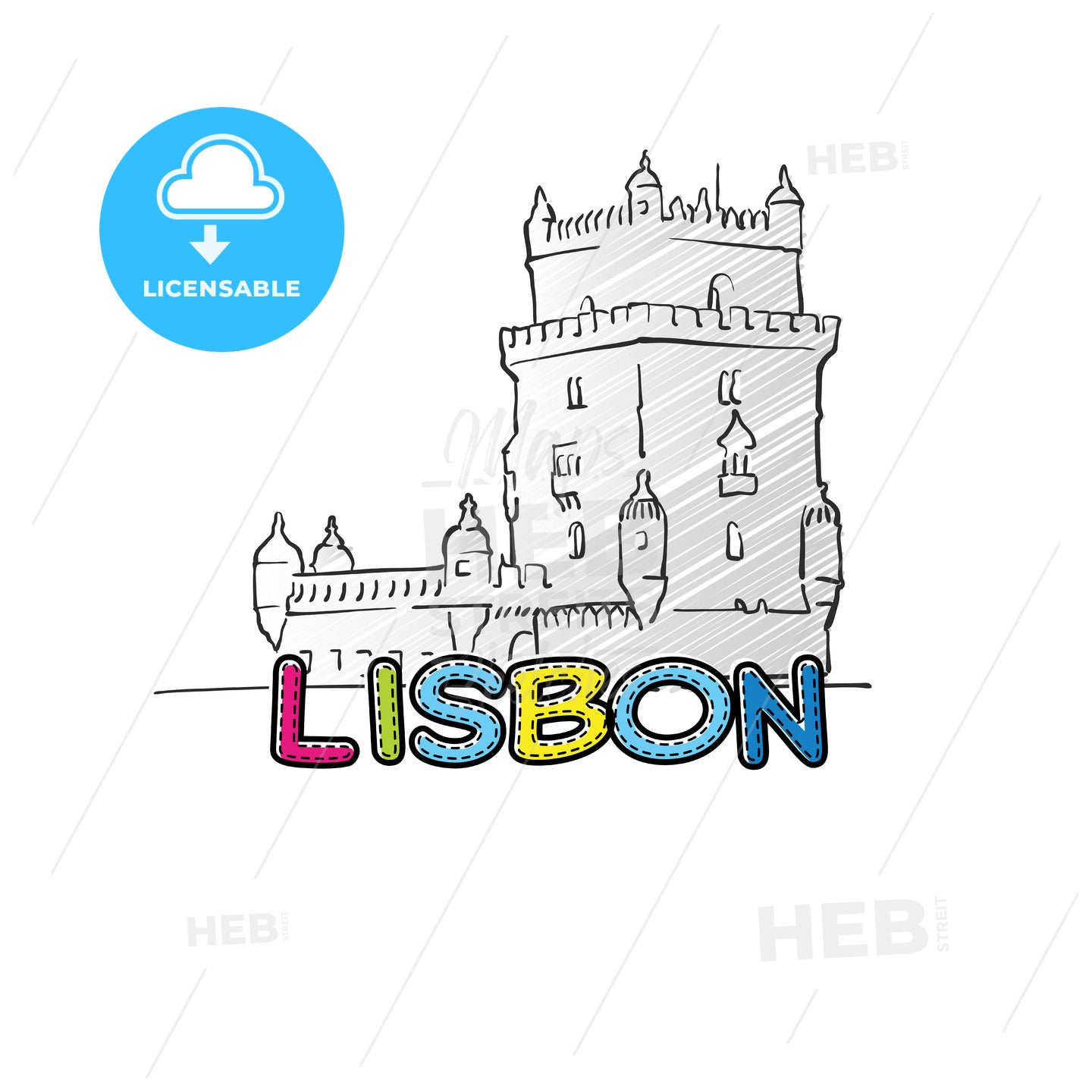 Lisbon beautiful sketched icon – instant download
