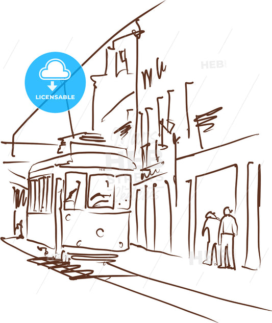 Lisbon City Tram Drawing