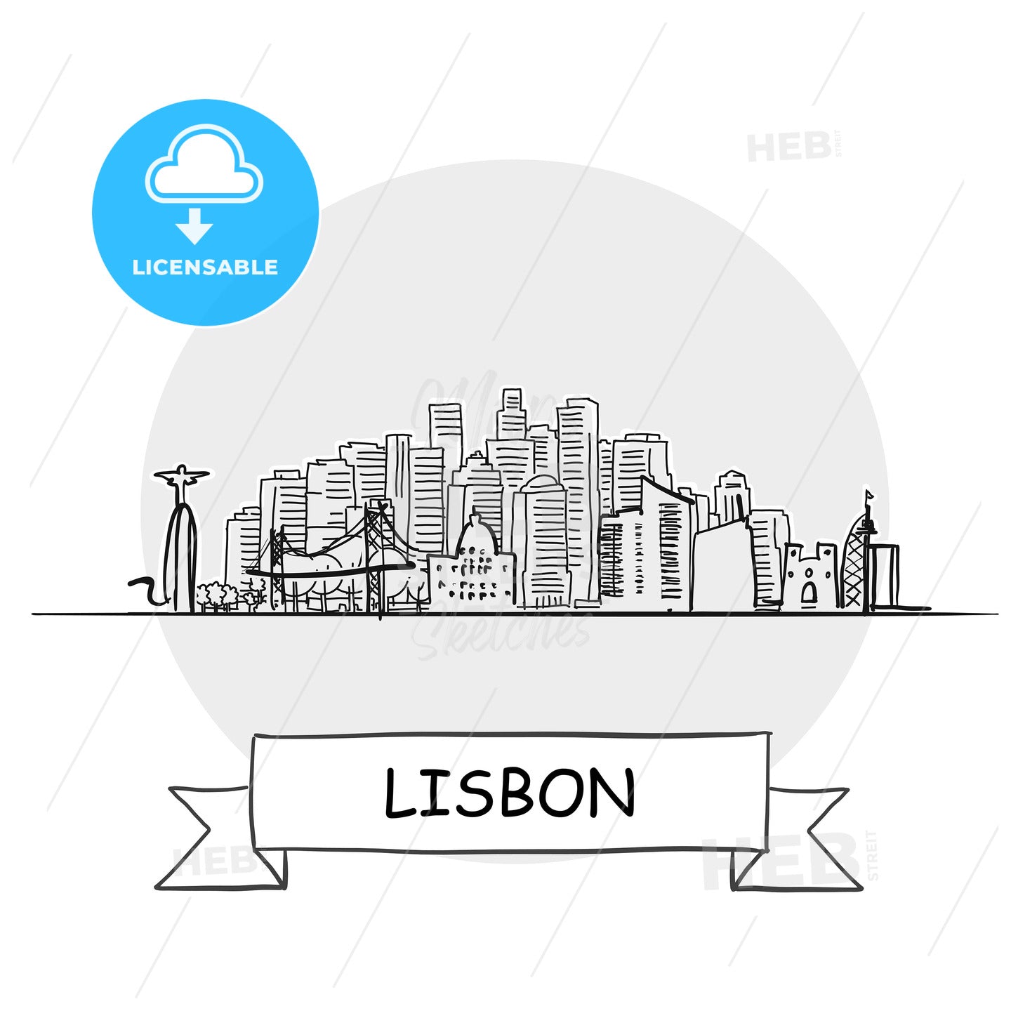 Lisbon hand-drawn urban vector sign – instant download