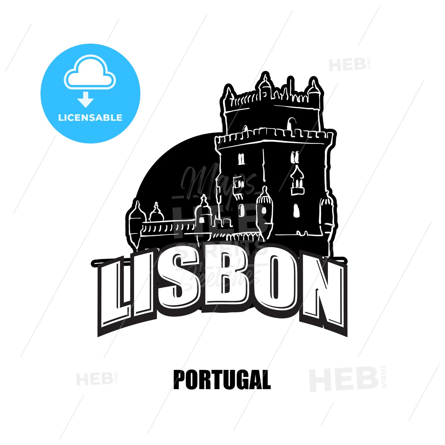 Lisbon, tower, black and white logo – instant download