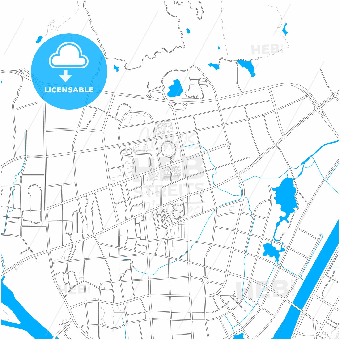 Lishui, Zhejiang, China, city map with high quality roads.