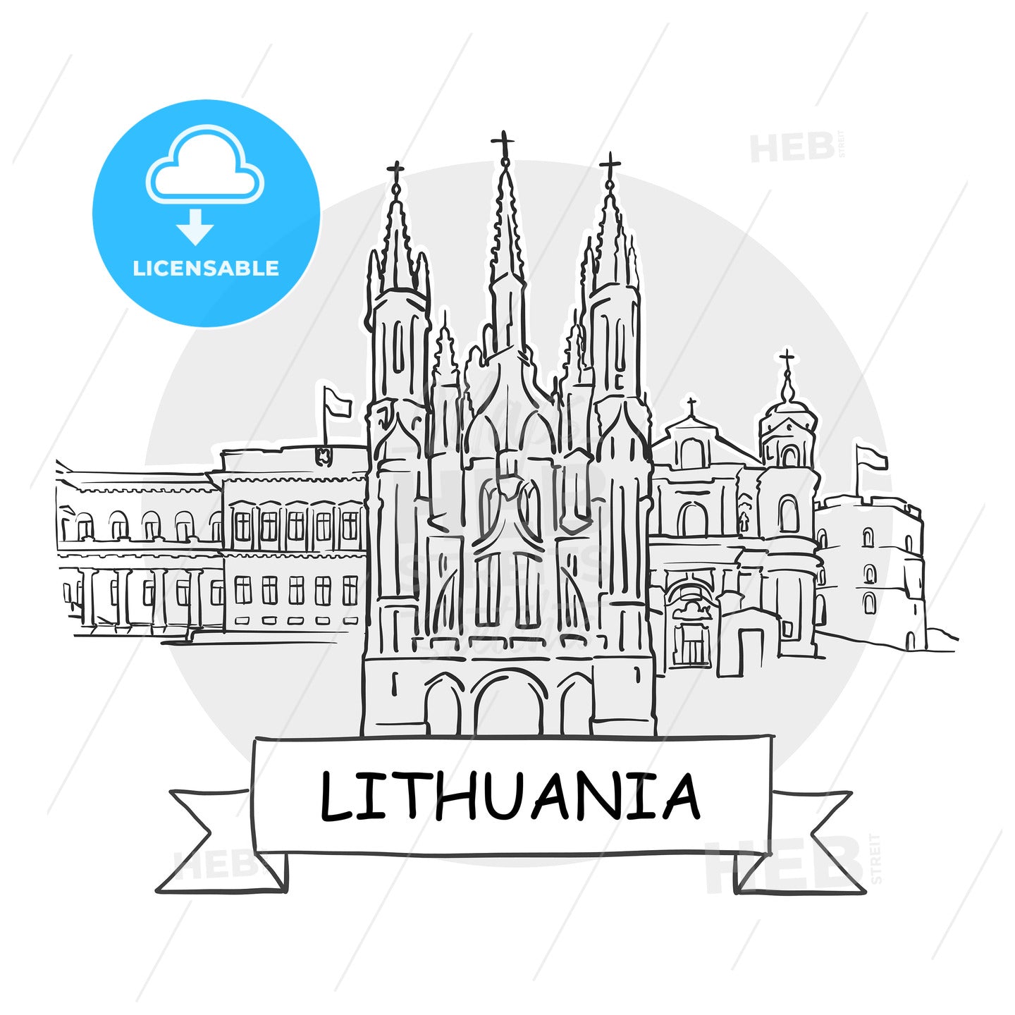 Lithuania hand-drawn urban vector sign – instant download