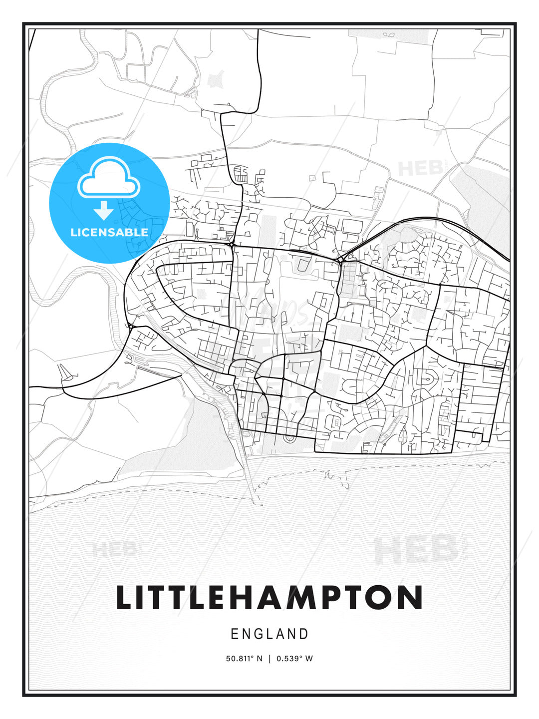 Littlehampton, England, Modern Print Template in Various Formats - HEBSTREITS Sketches