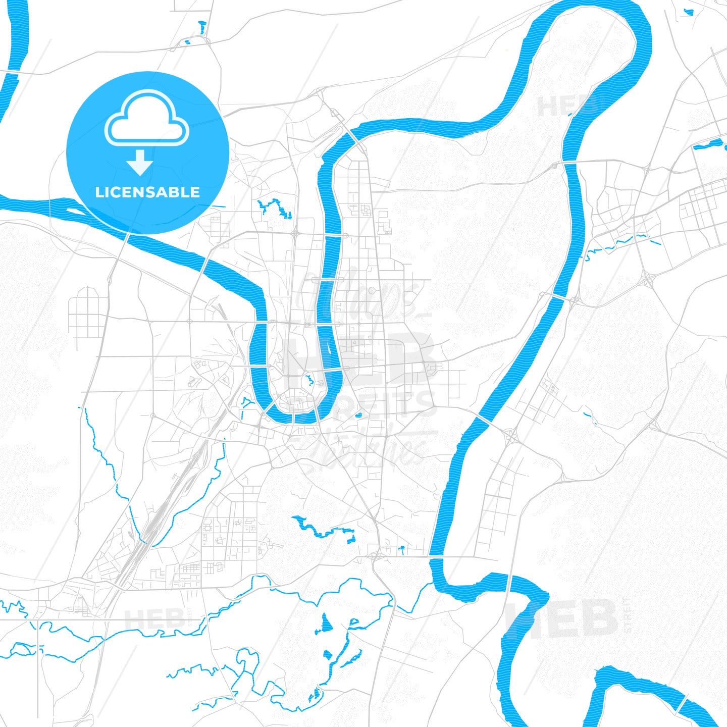 Liuzhou, China PDF vector map with water in focus