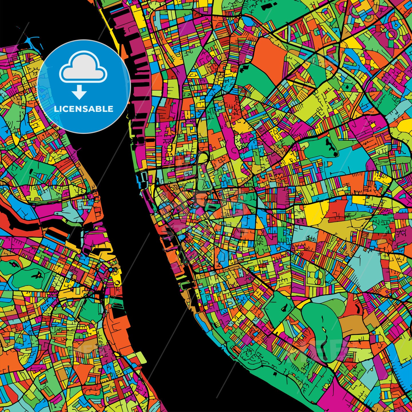 Liverpool Colorful Vector Map on Black