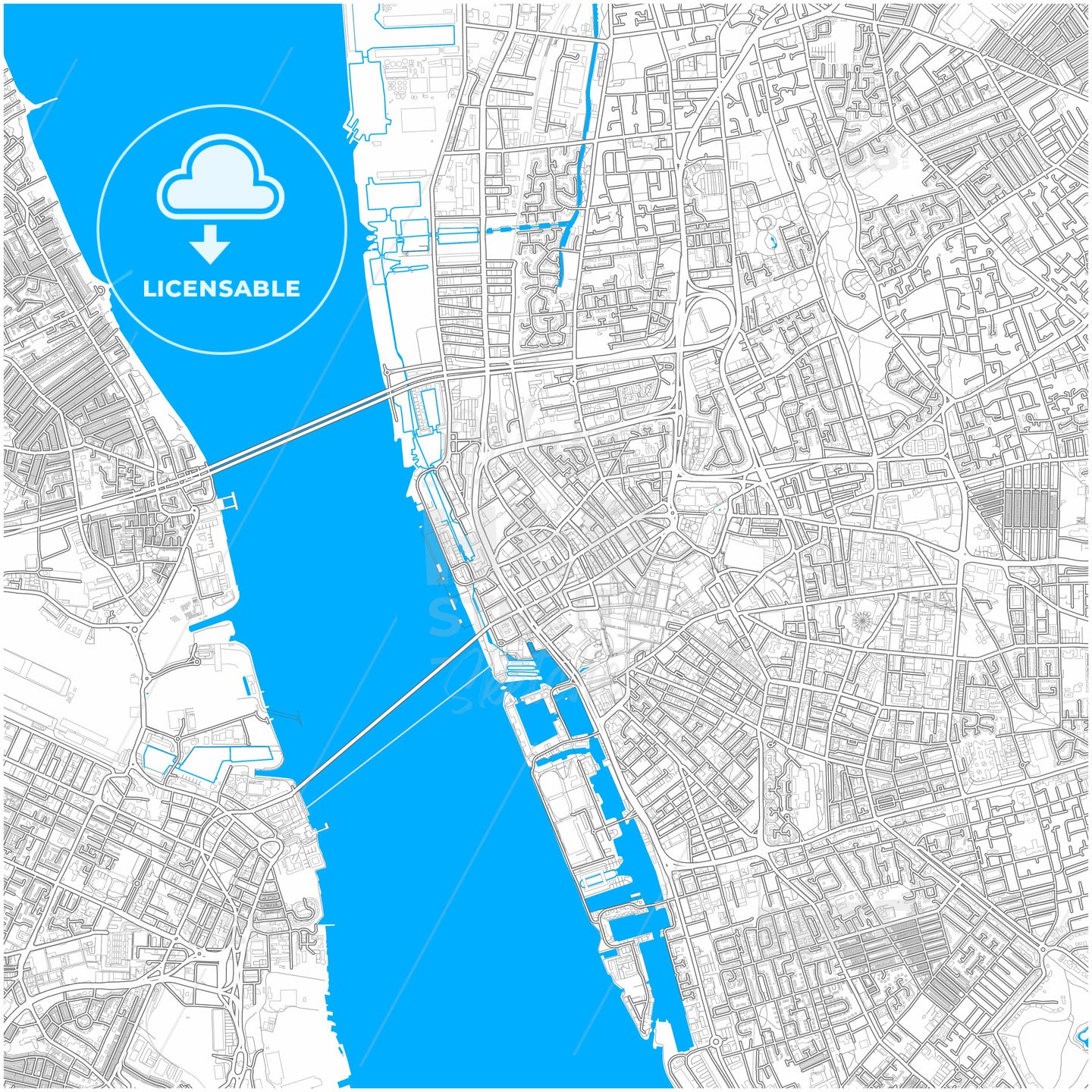 Liverpool, North West England, England, city map with high quality roads.