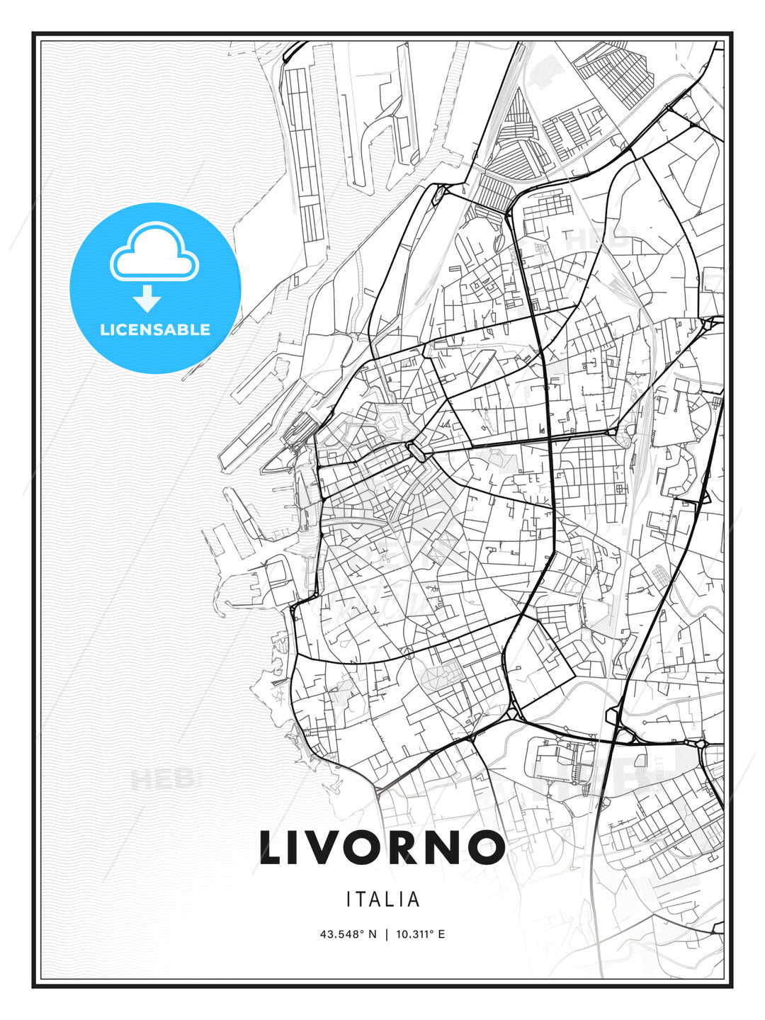 Livorno, Italy, Modern Print Template in Various Formats - HEBSTREITS Sketches