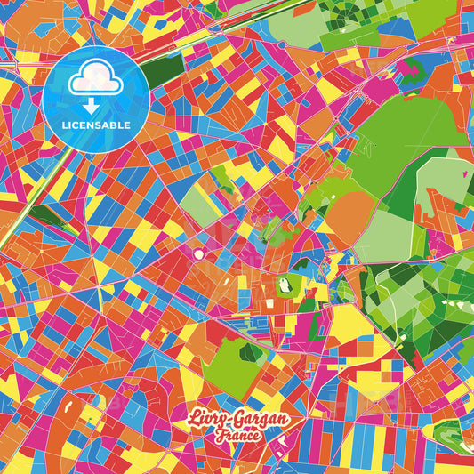 Livry-Gargan, France Crazy Colorful Street Map Poster Template - HEBSTREITS Sketches